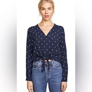 EUC Rails Sloane Blue Polka Dot Tie Front Top Medium